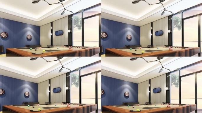 台球室台球桌上的3d动画滚球