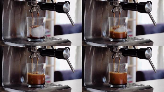 用浓缩咖啡机制作冰镇美式咖啡