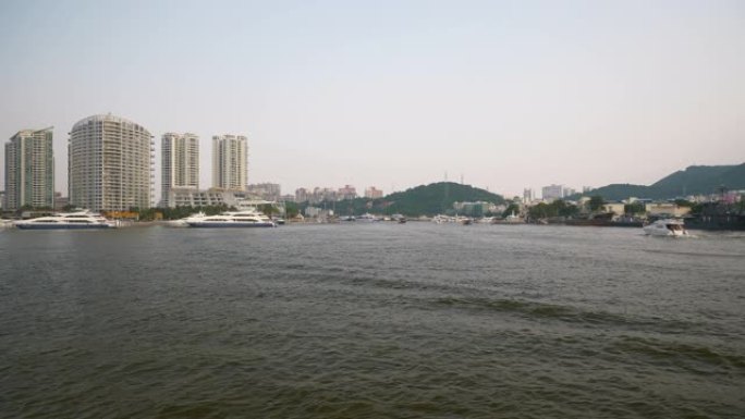 三亚城市海湾水上交通全景4k中国海南