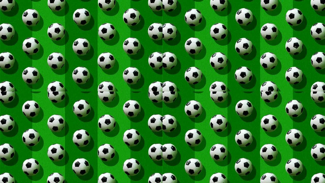 平铺构图，在草地背景上设置足球。