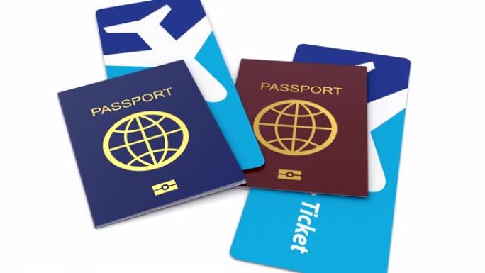 飞行旅行的国际护照页面之间的机票