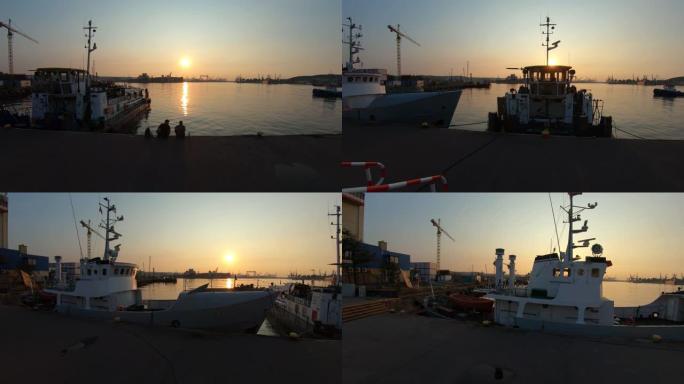 波兰格丁尼亚-大约2019年8月: 日落时的格丁尼亚海港，停泊的船只