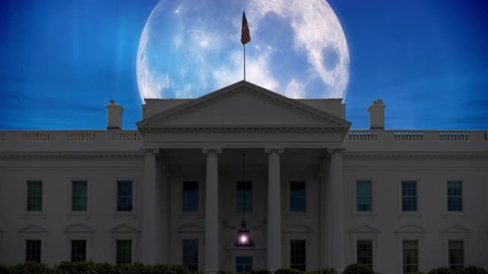 美国华盛顿特区白宫上空闪烁的巨月