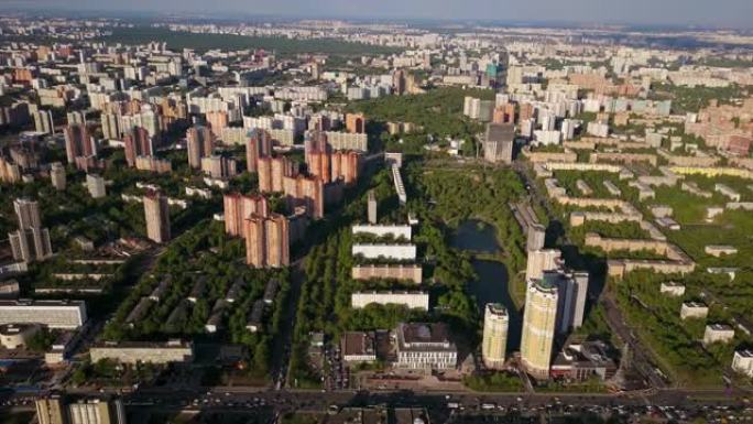 俄罗斯莫斯科夏季大学区vernadskogo大道空中全景4k