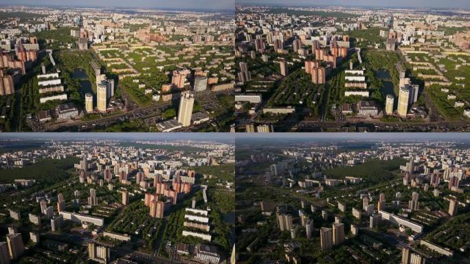 俄罗斯莫斯科夏季大学区vernadskogo大道空中全景4k