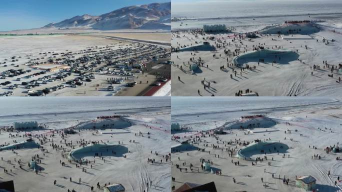 伊犁旅游赛湖冬季冰雕