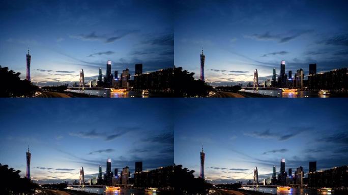 黄昏的广州天际线一线城市傍晚黑天高楼大厦