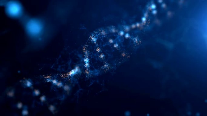 抽象闪光的DNA双螺旋与景深。从debries构建DNA的动画