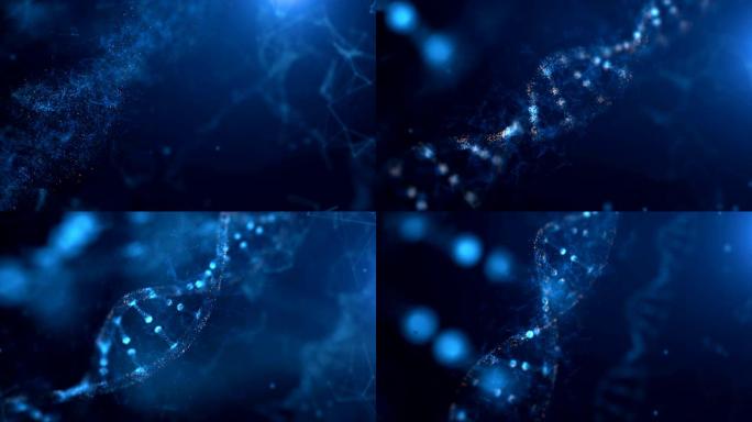 抽象闪光的DNA双螺旋与景深。从debries构建DNA的动画