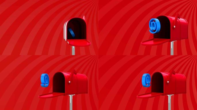 旋转红色条纹无缝循环上邮箱旁边蓝色电子邮件图标的动画