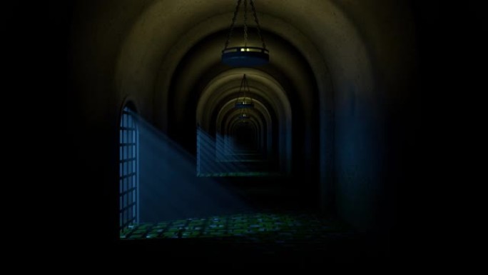 晚上可怕的中世纪监狱。无缝回路