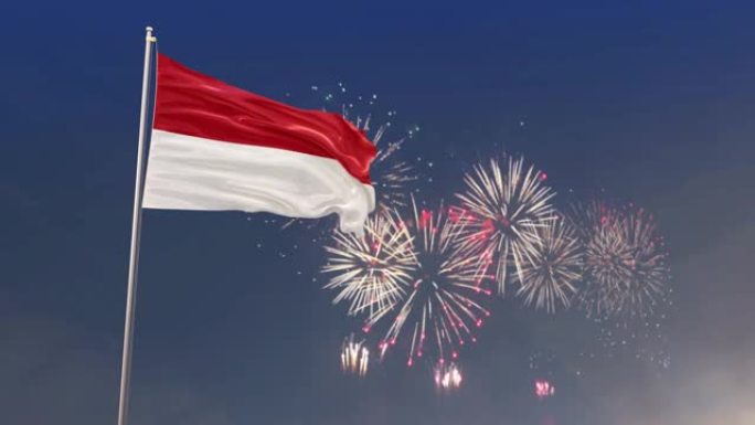 印尼国旗与烟花背景与不同的运动角度