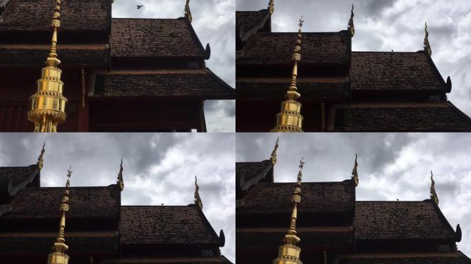 帕辛哈公共泰国寺庙的传统木制布道大厅