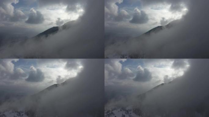 山顶上的大雾4k无人机视频