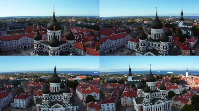 俄罗斯东正教亚历山大·涅夫斯基大教堂位于爱沙尼亚塔林恩斯老城中部。鸟瞰图。