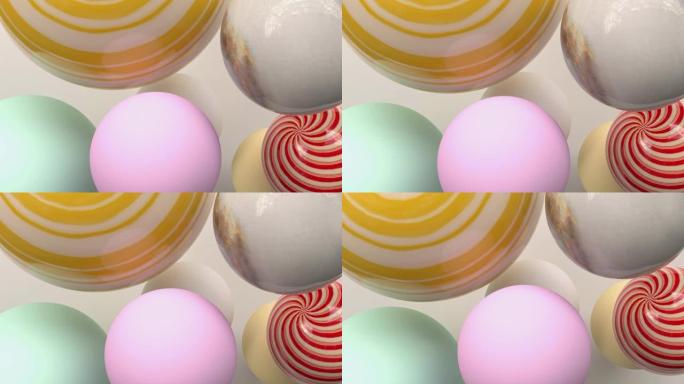 彩色球体组悬浮3d渲染抽象运动