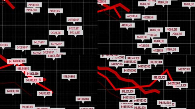 红色图形和数字在黑色背景下移动