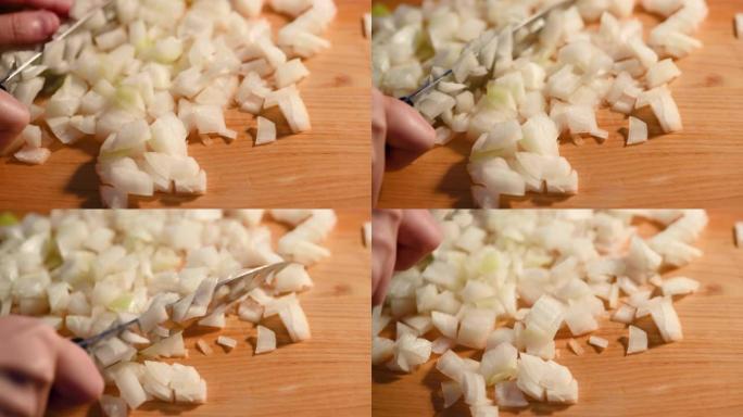 切碎洋葱厨房料理制作美食特写镜头