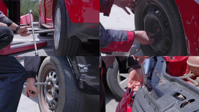修理工汽车维修换轮胎拧螺丝