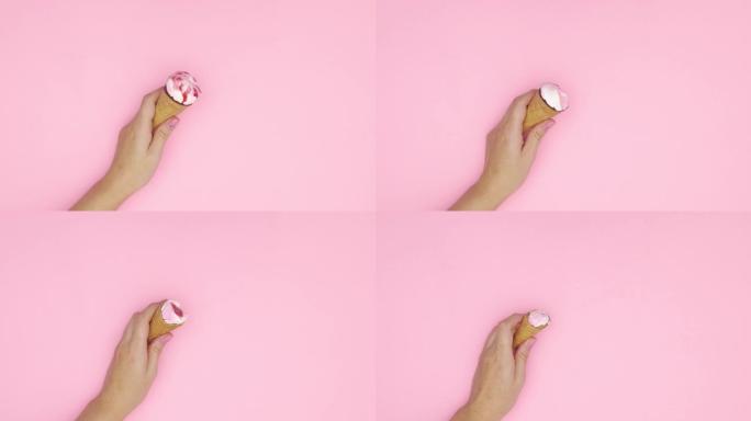 吃草莓和香草冰淇淋的定格动画。