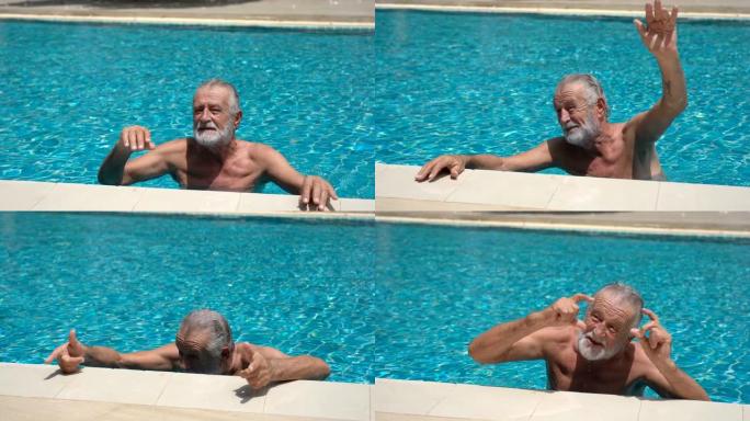 老年人在游泳池游泳