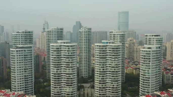 青岛市区现代公寓住宅综合体空中全景4k中国
