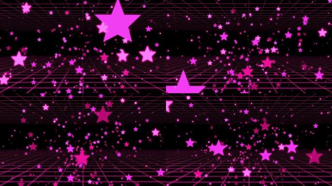 漂亮的紫色星星在黑色背景中移动