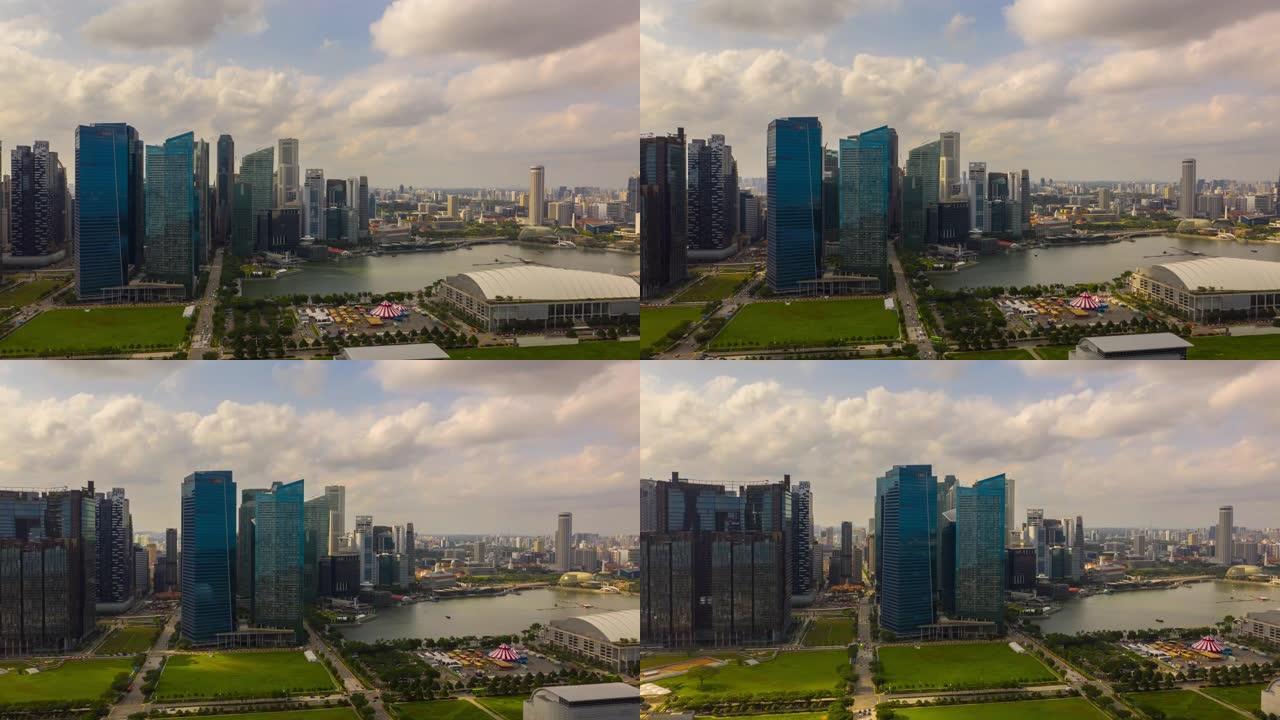 阳光灿烂的一天新加坡市区滨海湾公园空中延时全景4k