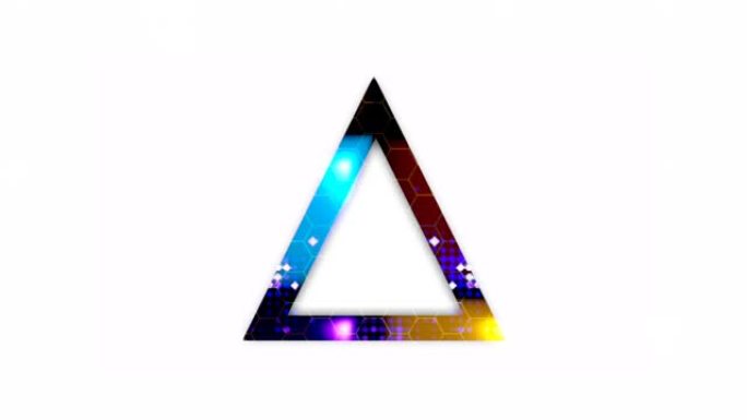 霓虹灯三角形在白色背景上发光的动画视频，三角形框架