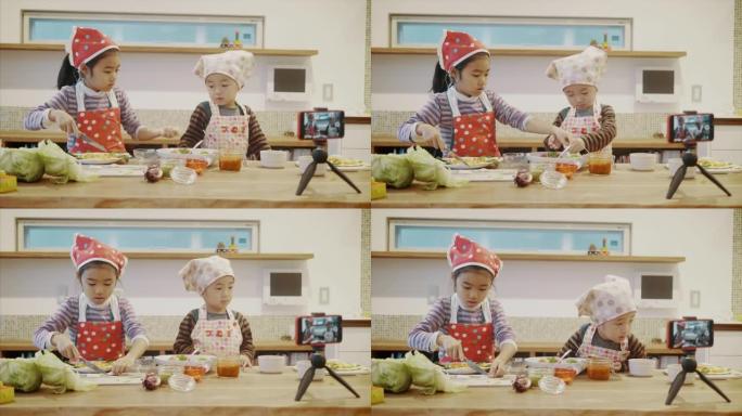 日本孩子正在制作素食烹饪节目