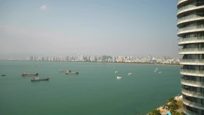 三亚城市湾豪华度假村阳台景观阳光灿烂的一天全景4k海南中国