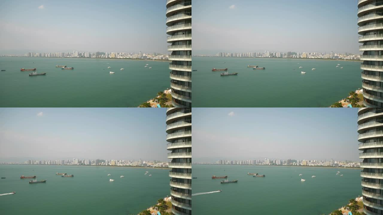 三亚城市湾豪华度假村阳台景观阳光灿烂的一天全景4k海南中国