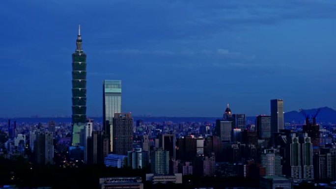 台北市清晨清静CBD傍晚蓝调风景风光