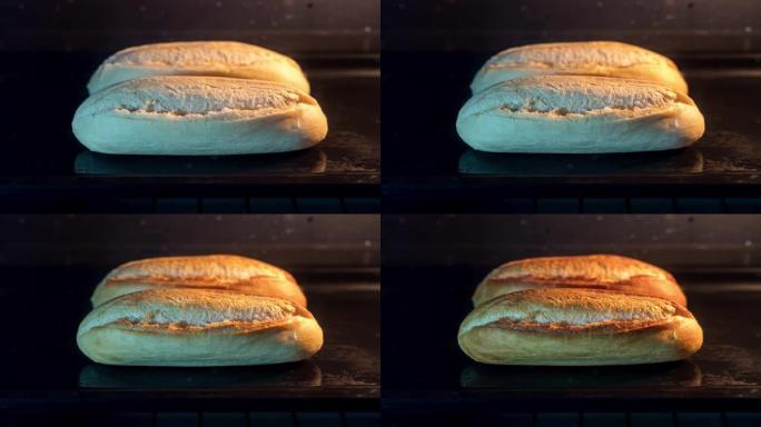 迷你法式长棍面包在烤箱中烘烤自制延时拍摄4K