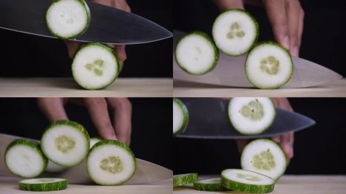 厨师切片黄瓜做饭