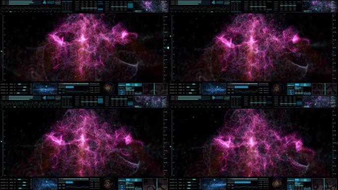未来派星云信息图UI系统进度监控。HUD网络空间元素星系分析控制