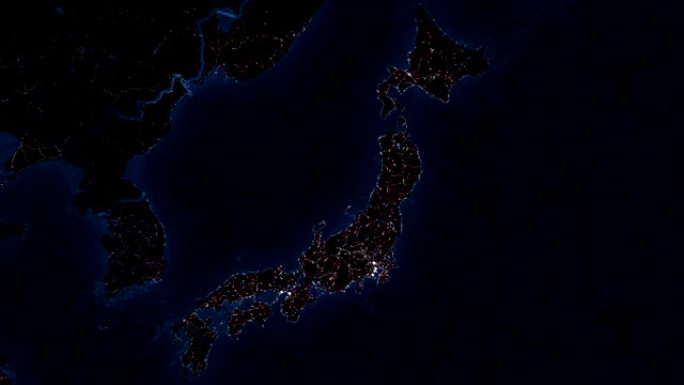 日本地图。从太空看夜景。