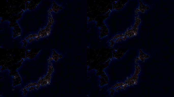 日本地图。从太空看夜景。