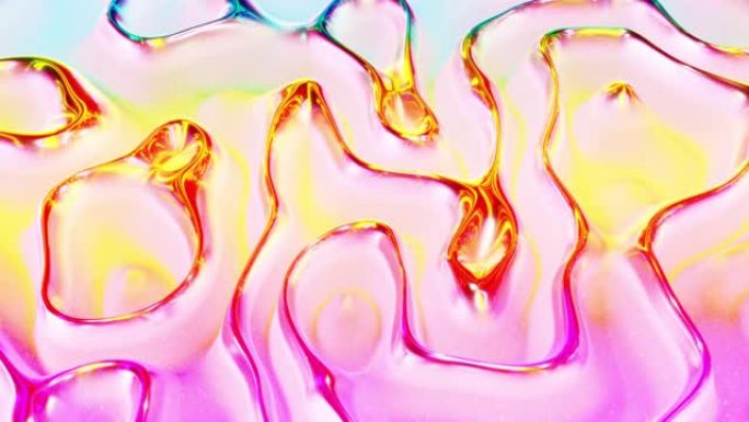 循环抽象背景。美丽的虹彩波浪状液体表面，上面带有图案、渐变颜色和流动波。彩虹光泽和哑光流体。创意明亮