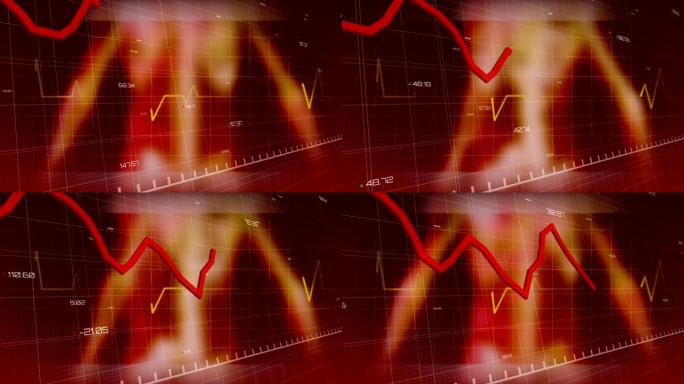 心率监测器和红色图表反对数据处理