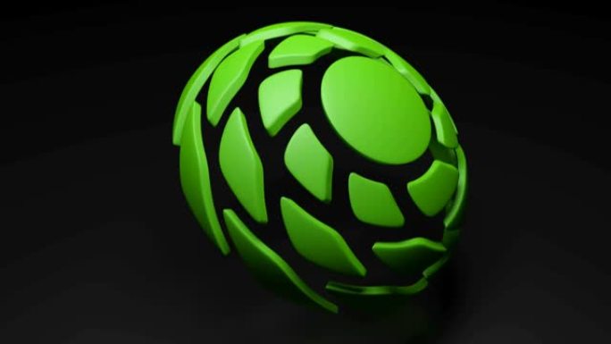黑色背景上的螺旋半球绿色-3D渲染插图动画