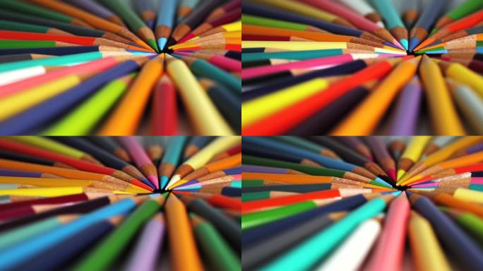 许多彩色铅笔的特写