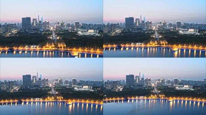 雾霾中的上海世纪大道中轴线夜景