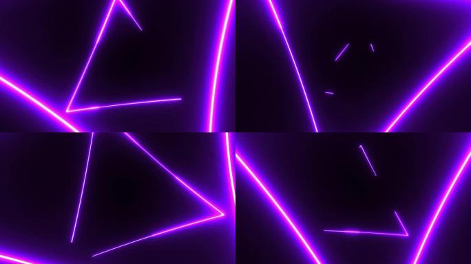 4k紫色霓虹灯三角形灯背景