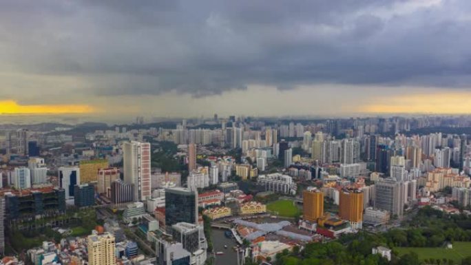 日落风暴天空新加坡城市景观空中延时全景4k