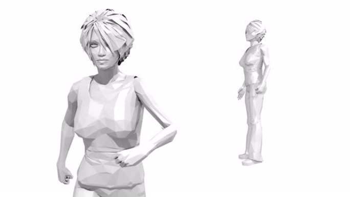 3D动画，低多边形，一个走路的女人