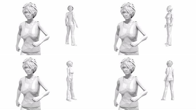 3D动画，低多边形，一个走路的女人