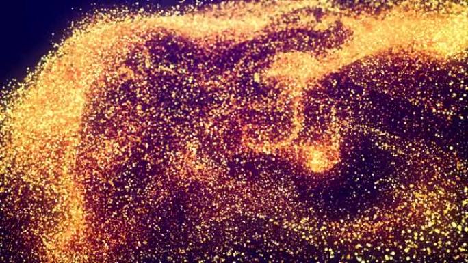 抽象bg，金色魔法闪光在空中以慢动作飞行，并形成美丽的漩涡。火热的火花漂浮在粘性液体中。作为阿尔法通
