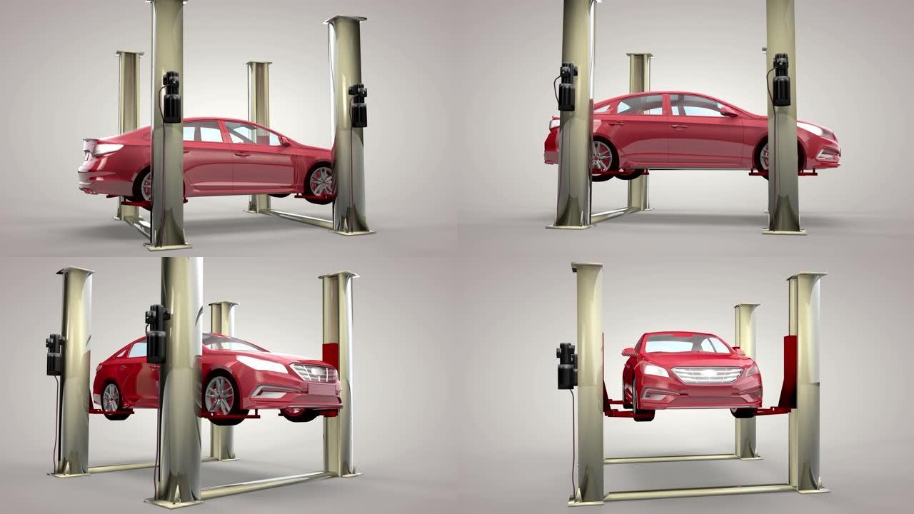 现代汽车在电梯的车间里。3D渲染