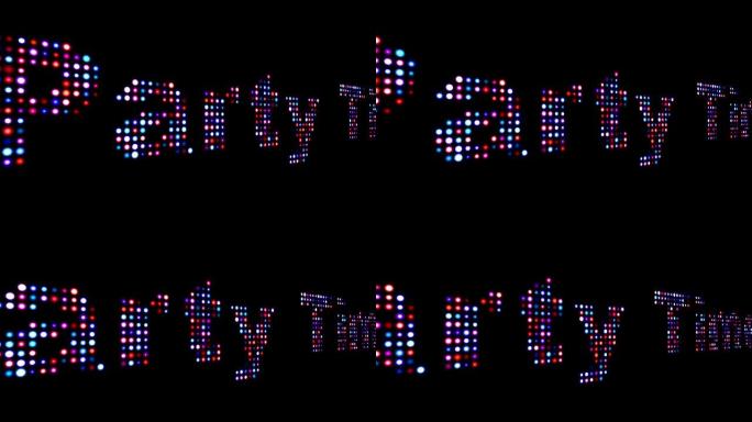 派对时间彩色发光二极管文本超过黑色